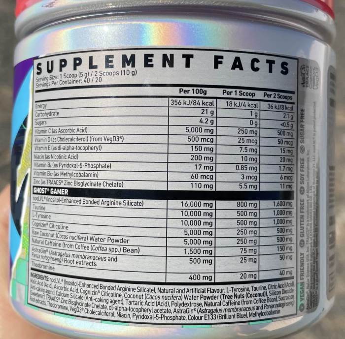 Ghost energy drink nutrition facts