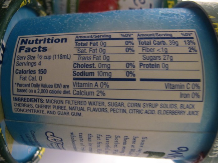 Sorbet nutrition facts sugar