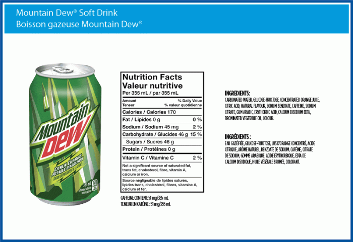 Diet mt dew nutrition facts